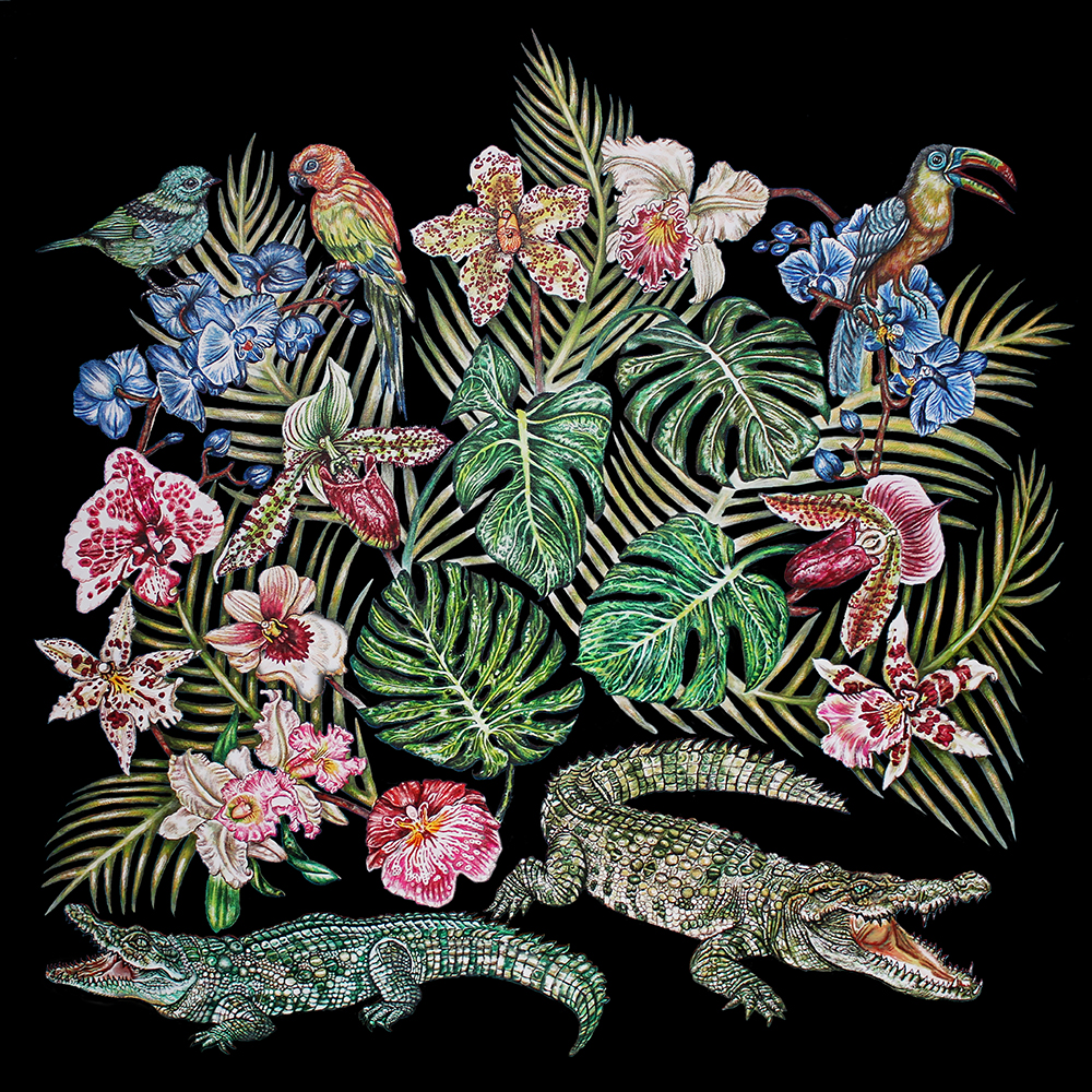 Ginny Litscher for Lalique, "Empreinte Animale", Foulard Jungle