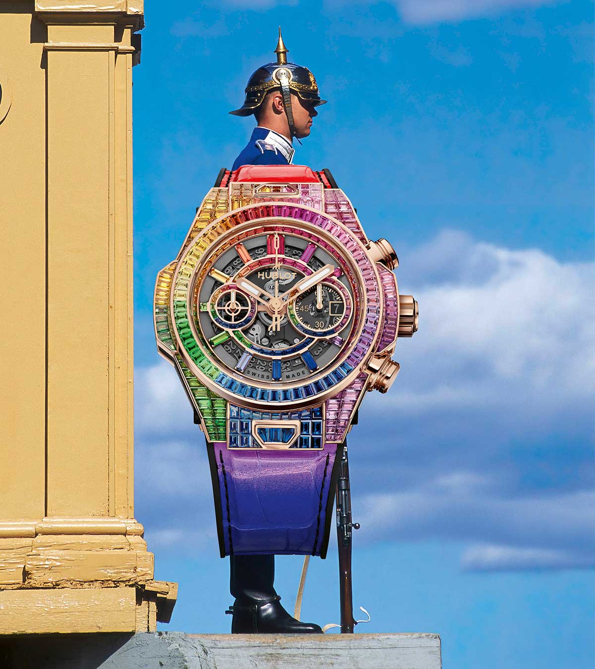 The most beautiful watches of the season: Hublot, "Big Bang Unico High Jewellery King Gold Rainbow 44mm", approx. 375'000.-