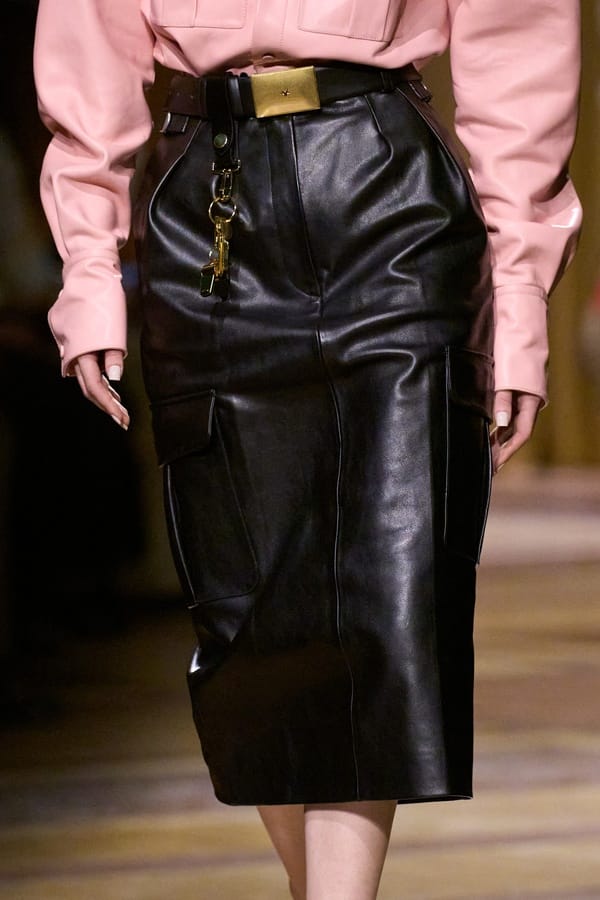 Black leather pencil skirt with cargo pockets by Mugler